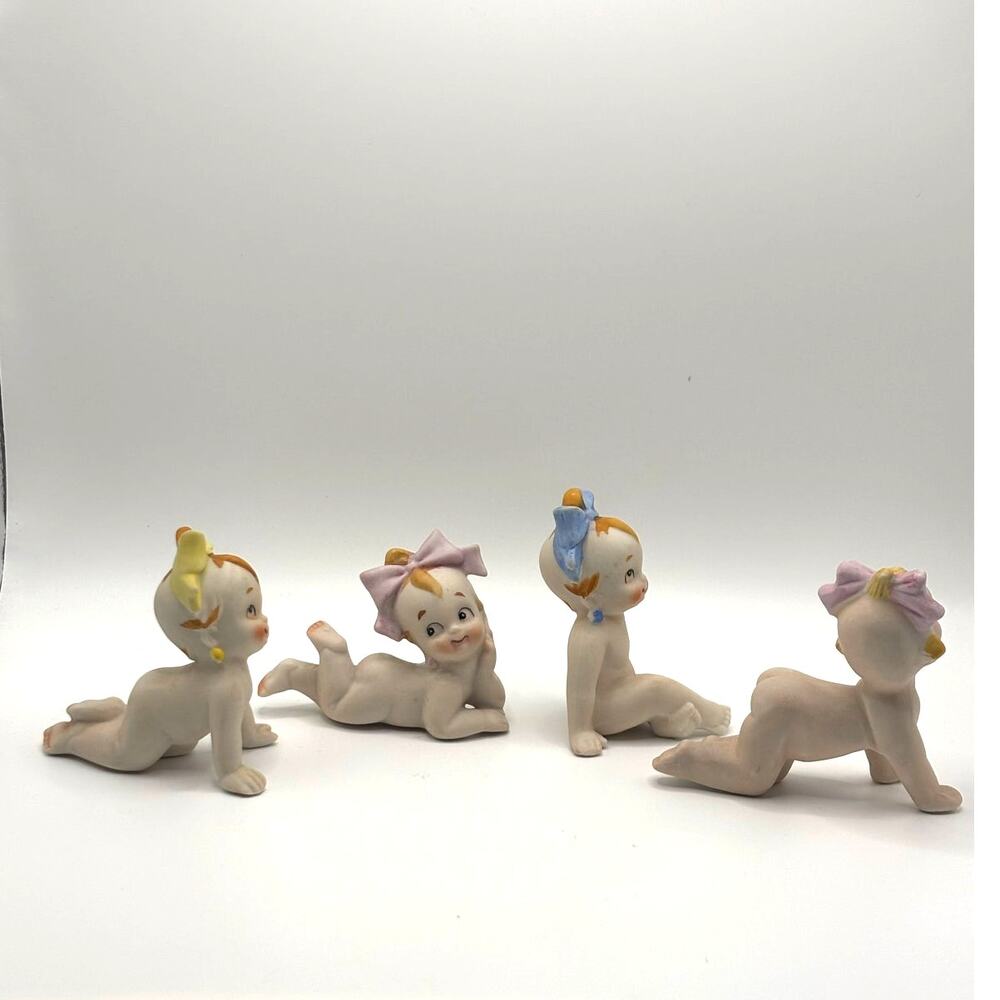 Vintage 1950's Lot of 4 Lefton Kewpie Baby Style Bisque Porcelain figurines - Picture 3 of 9